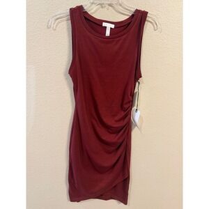Leith Ruched Bodycon Dress Women XS Burgundy Red NEW Sleeveless Tulip Hem